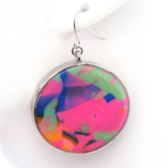 Pink Confetti Circle Earrings - Picture 2 of 5